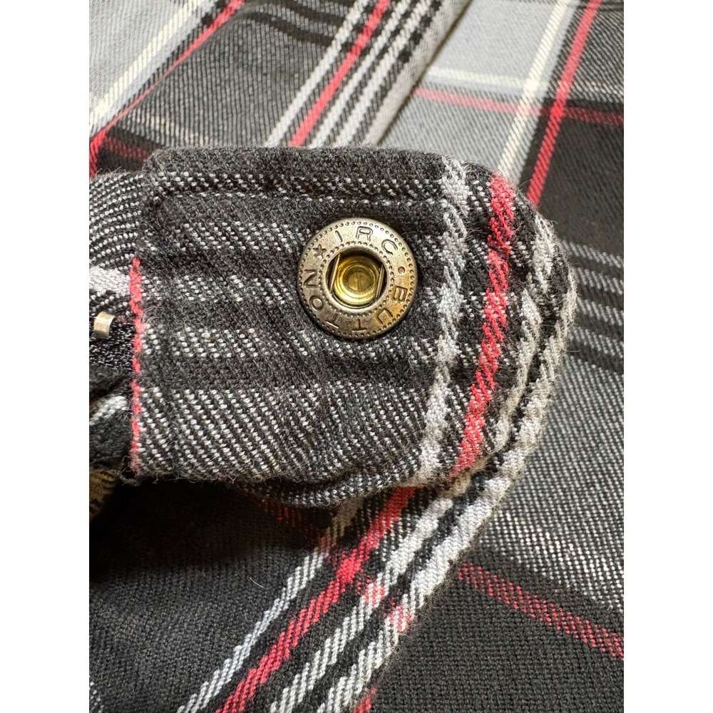 Top Mount Mens Full Zip Snap Grappler Flannel Shirt Size L Black Red Plaid Biker - Picture 11 of 16